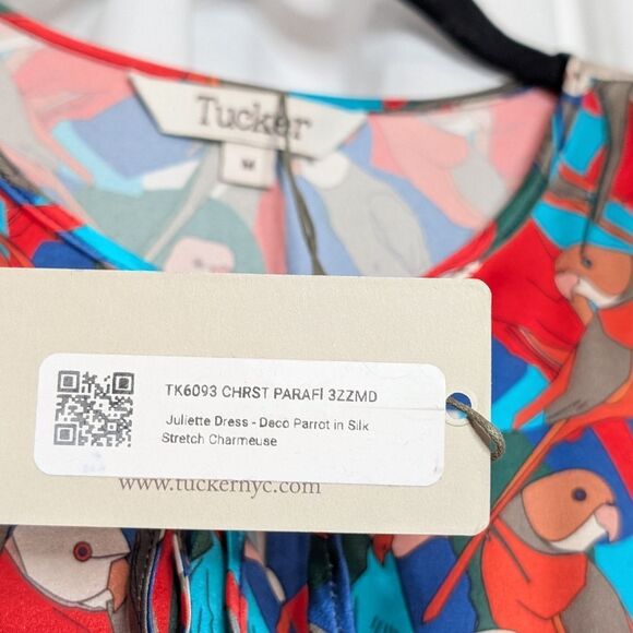Tucker Juliette Dress Deco Parrot in Silk Stretch Charmeuse Bird Print Midi - Picture 6 of 9